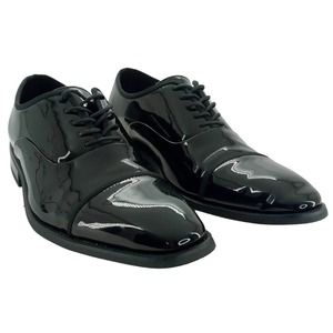 Faranzi Cap Toe Oxford Black Leather Lace up Tuxedo Shoe Men's Size 10.5